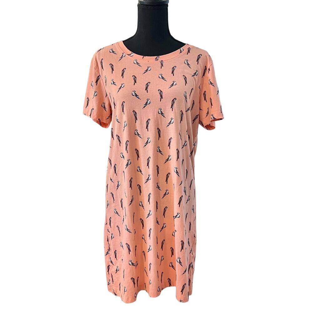 Jimmy Buffet Margaritaville Knit T-Shirt Dress Women L Parrot Bird Peach Summer